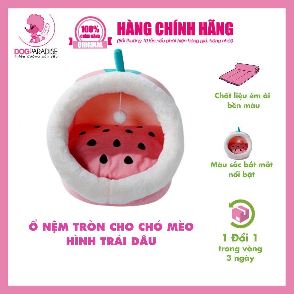 Ổ nệm ngủ tròn cho chó mèo hình trái dâu chất liệu thông thoáng dễ vệ sinh 45*42*37cm