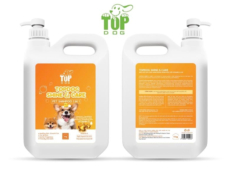 Dầu gội dưỡng, hạn chế rụng lông thú cưng với Vitamin E TOPDOG SHINE & CARE 4kg