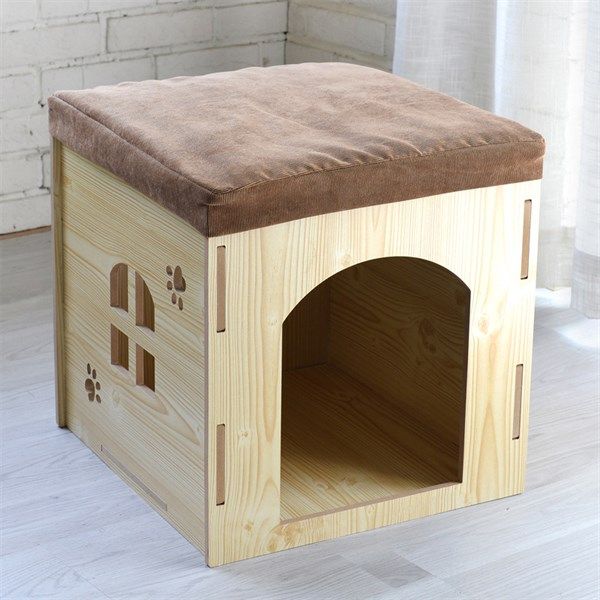 Nhà gỗ vuông cho thú cưng - Nâu Gỗ M 40x38x39cm | Loffepet
