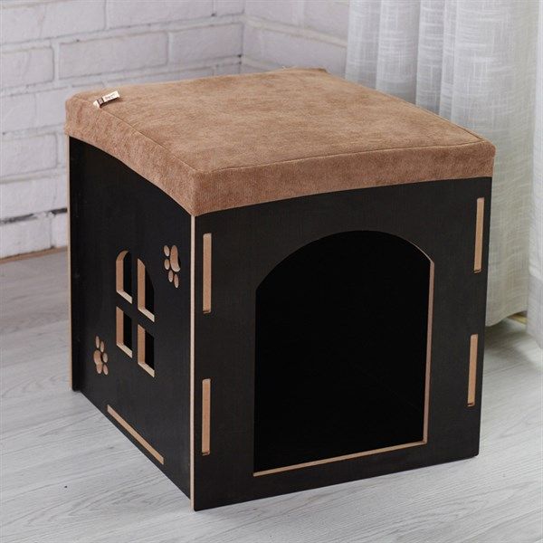 Nhà gỗ vuông cho thú cưng - Đen M 40x38x39cm | Loffepet