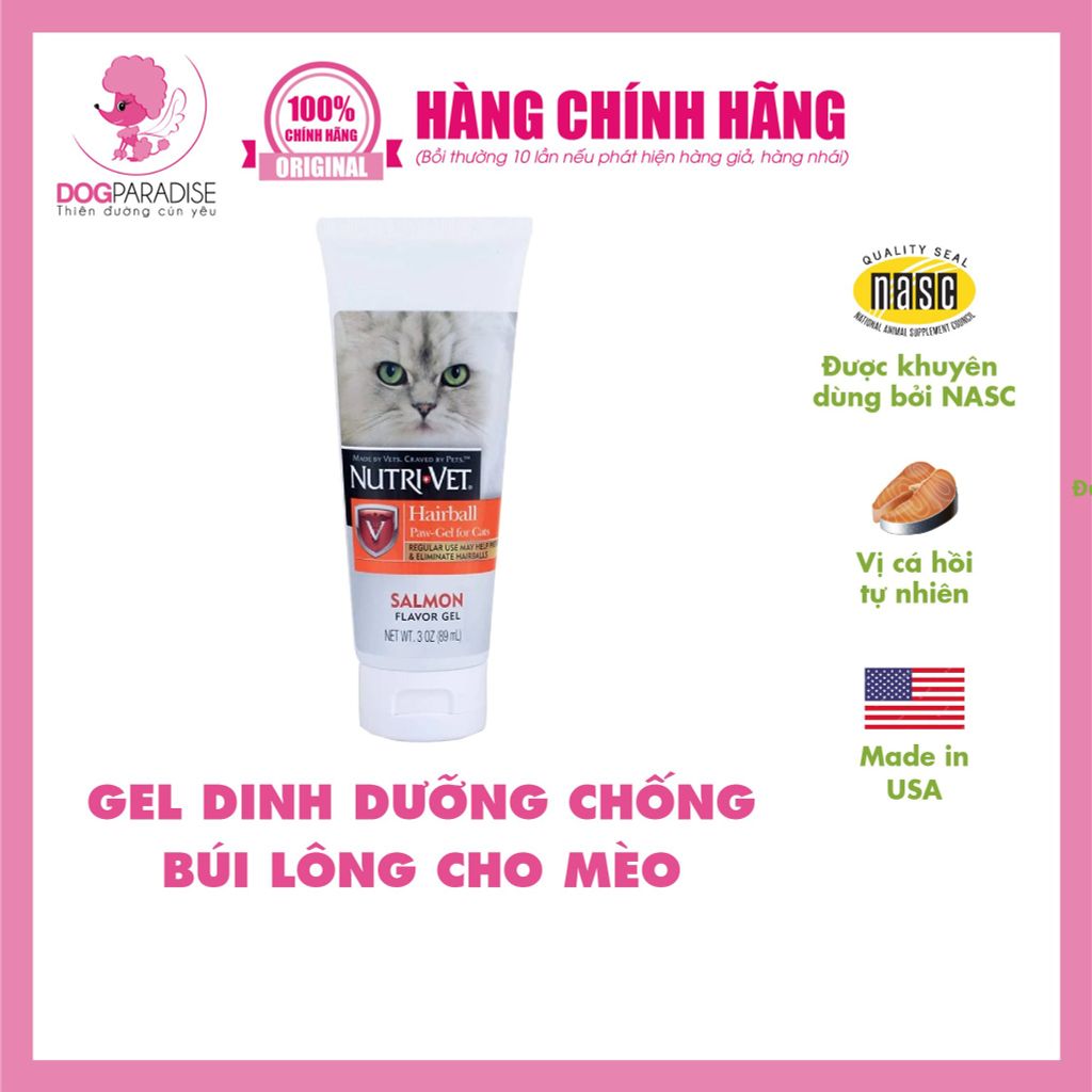 Gel dinh dưỡng chống búi lông cho mèo vị cá hồi Hairball nutrivet 89ml