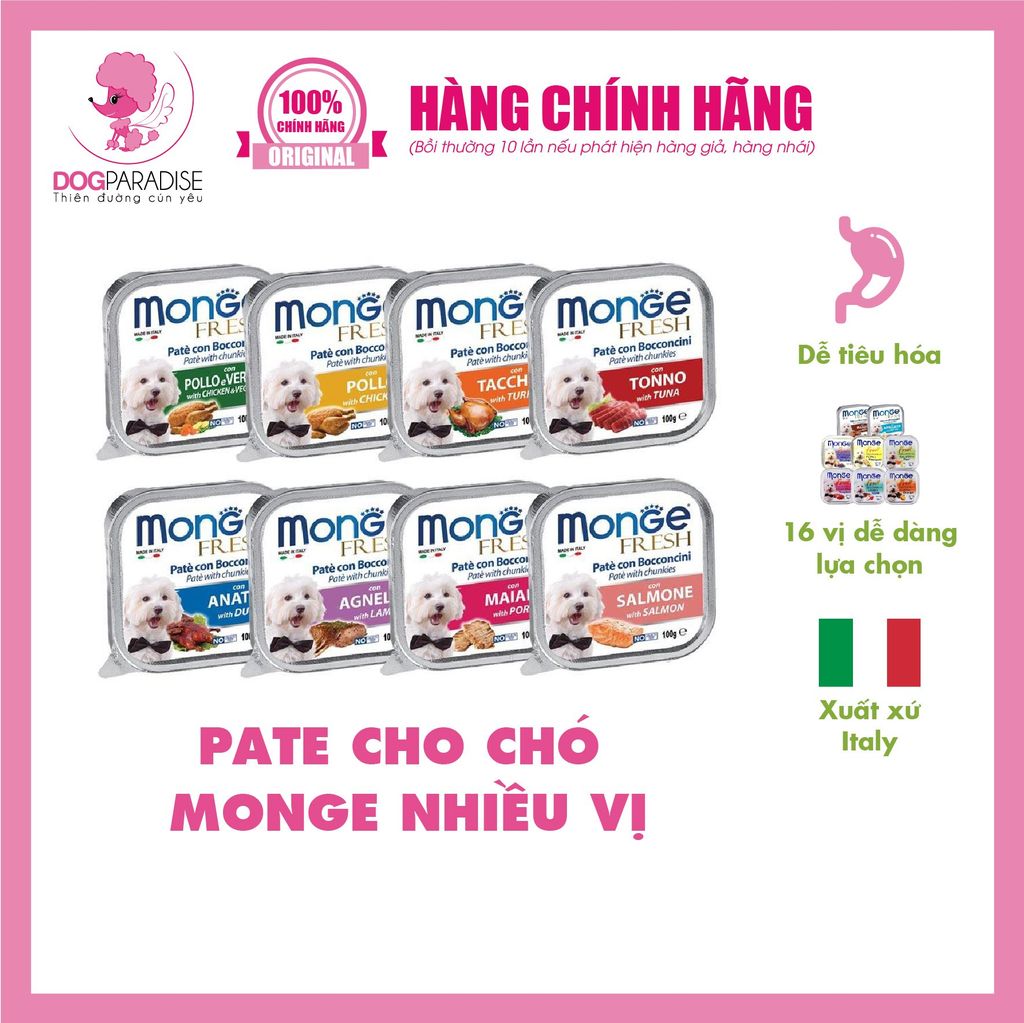 Pate cho chó MONGE 100gr nhiều vị