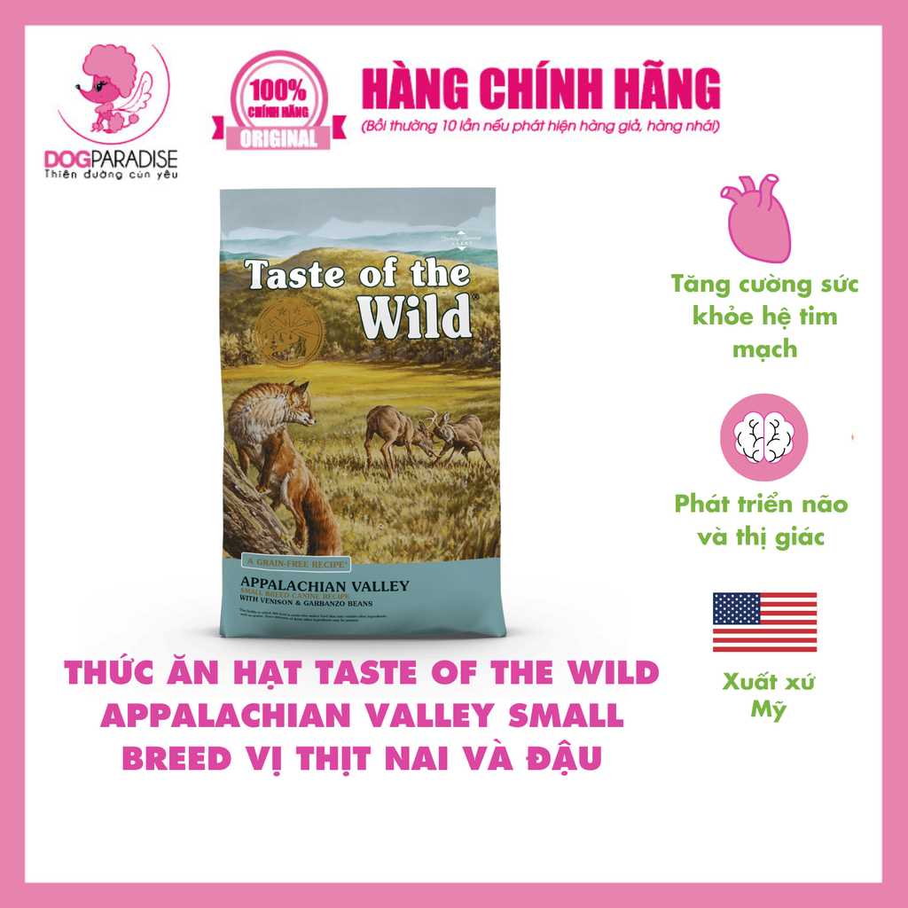 Thức ăn hạt cho giống chó nhỏ vị thịt nai & đậu TASTE OF THE WILD APPALACHIAN VALLEY SMALL BREED