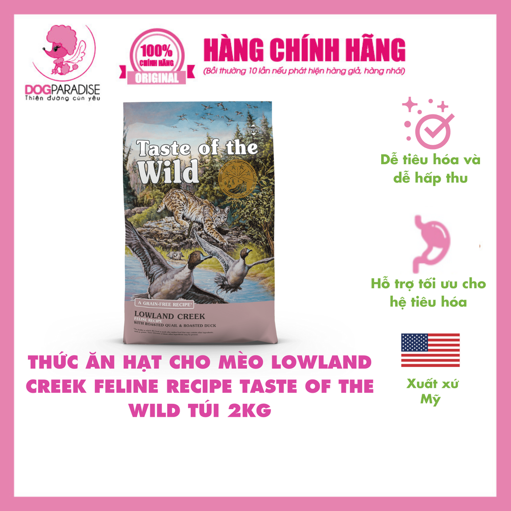 Thức ăn hạt cho mèo vị chim cút và vịt quay Lowland Creek Feline Recipe
