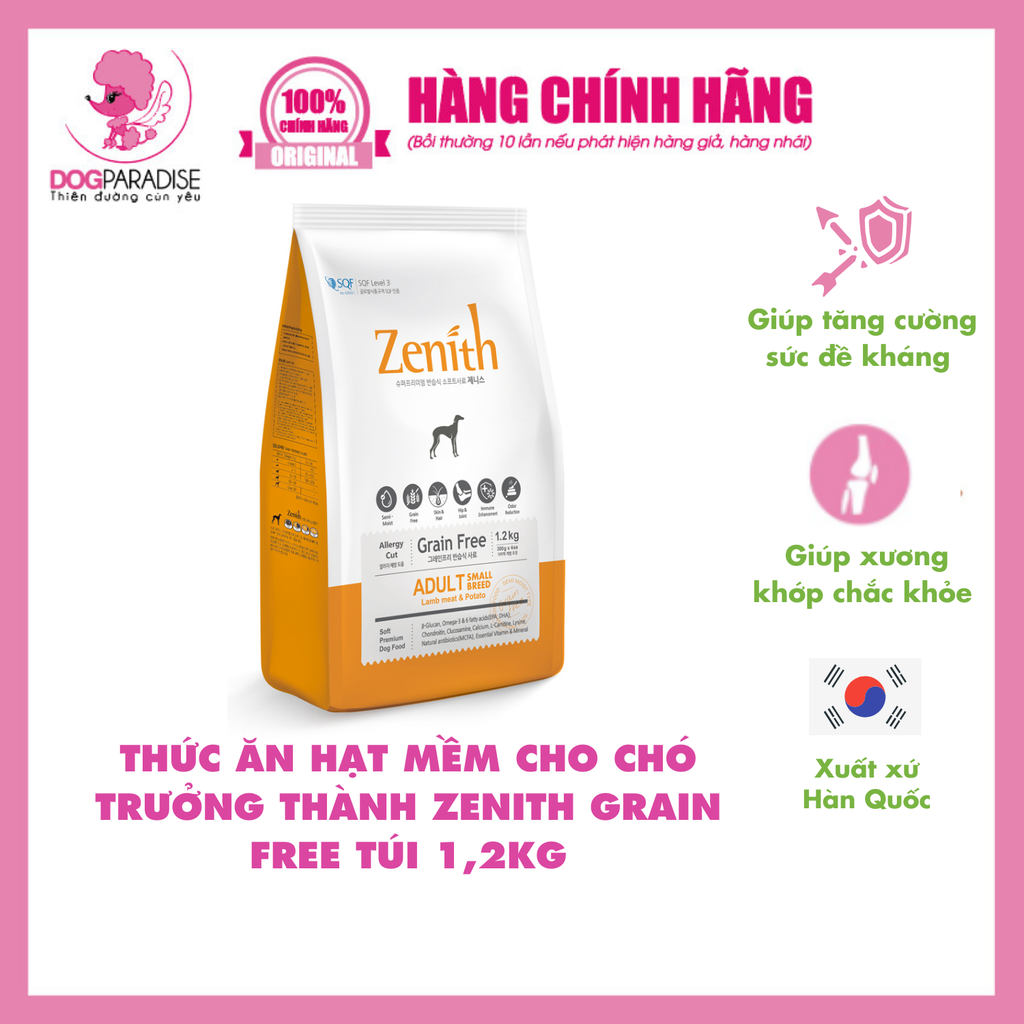 Thức ăn hạt mềm cho chó trưởng thành Grain Free 1.2kg ZENITH