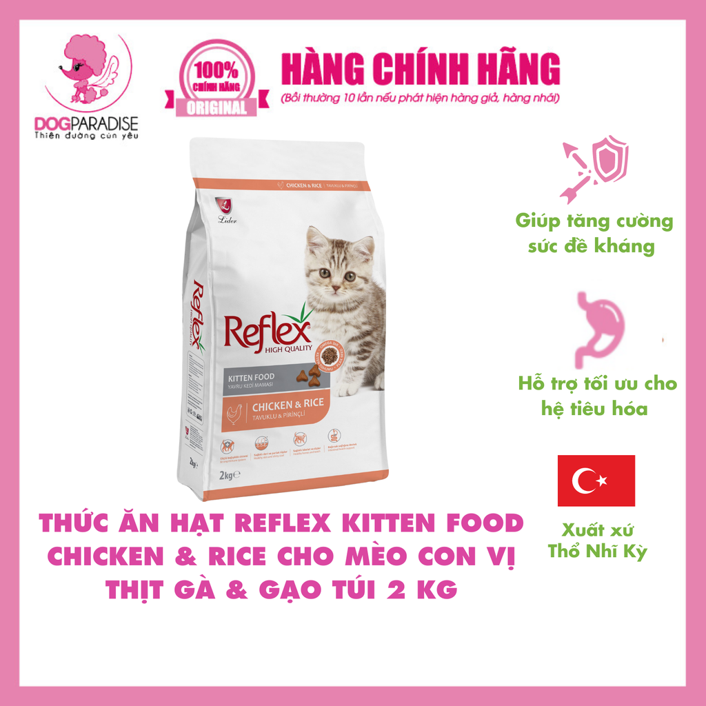 Thức ăn hạt cho mèo con vị thịt gà & gạo 2 kg - Reflex Kitten Food Chicken & Rice RC851