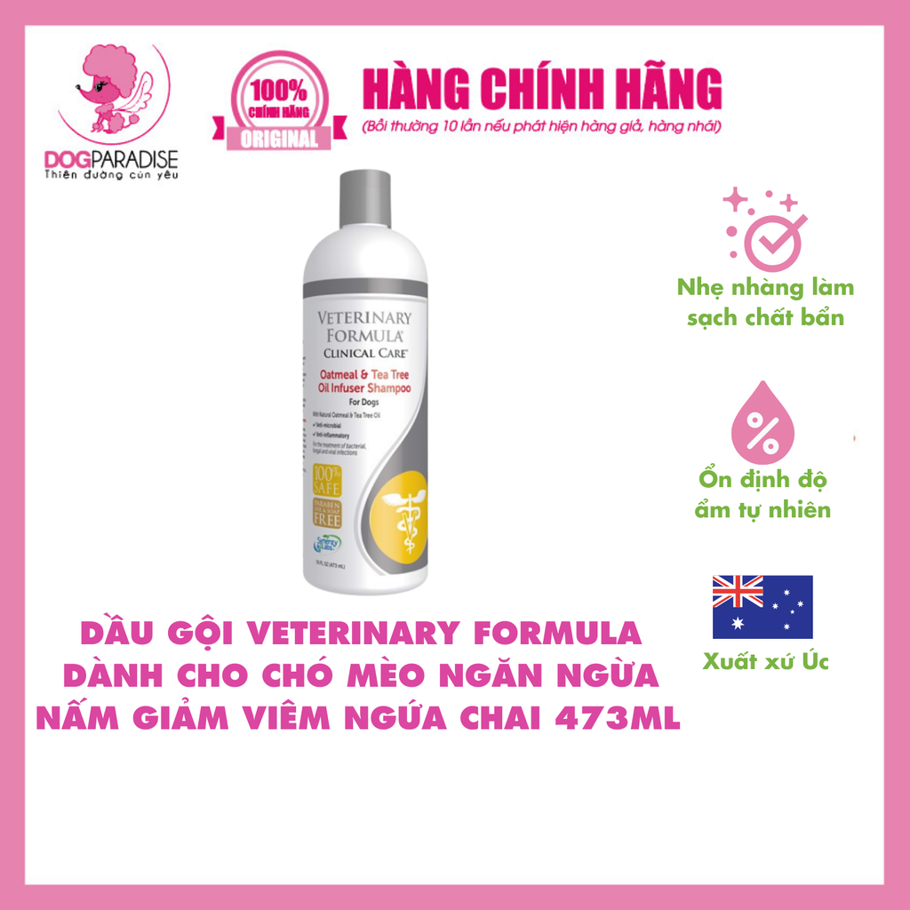 Dầu tắm giảm viêm, ngứa, nốt đỏ kích ứng da cho chó mèo Hồng | Veterinary Formula