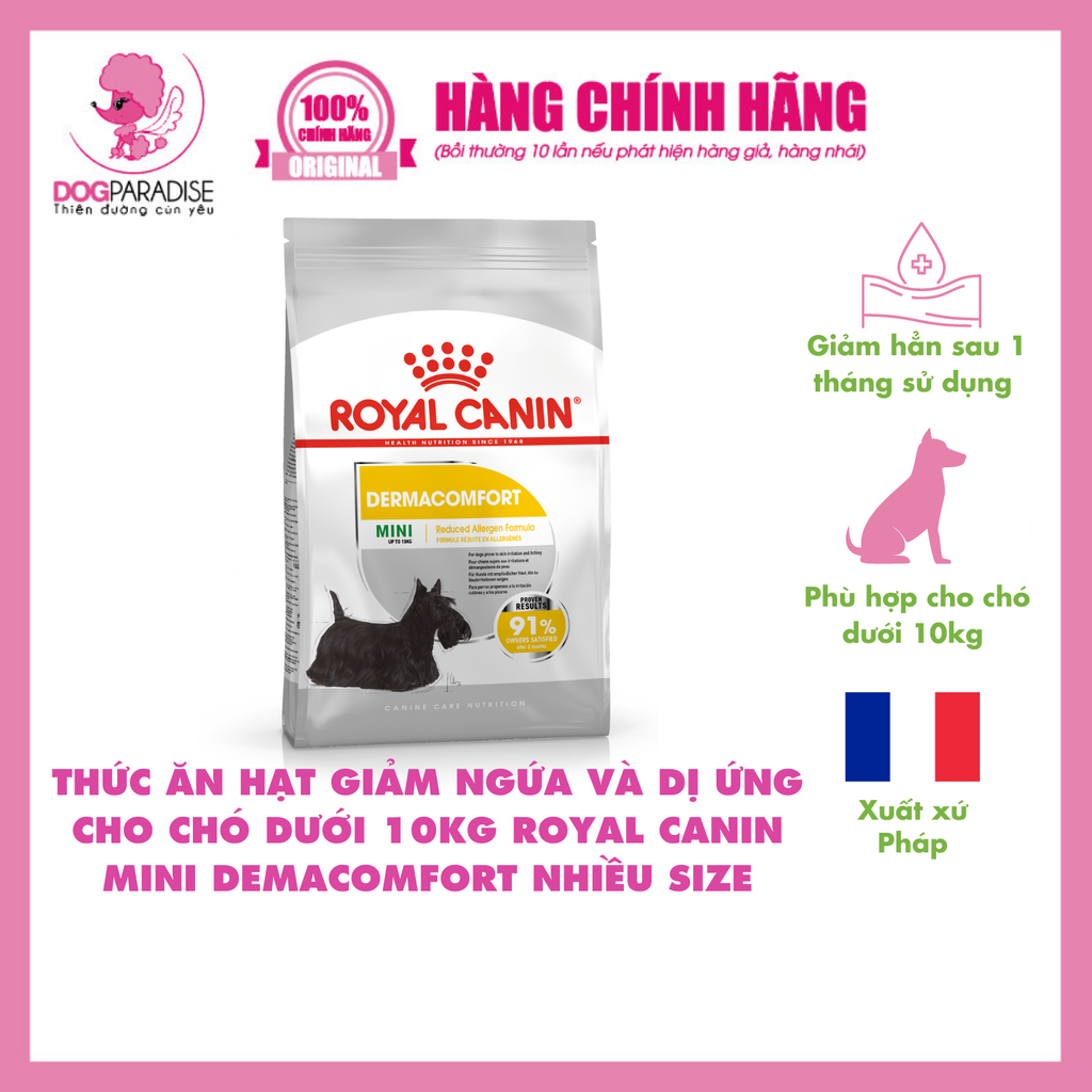 Thức ăn hạt giảm ngứa và dị ứng cho chó dưới 10kg - Mini Dermacomfort 3kg| Royal Canin