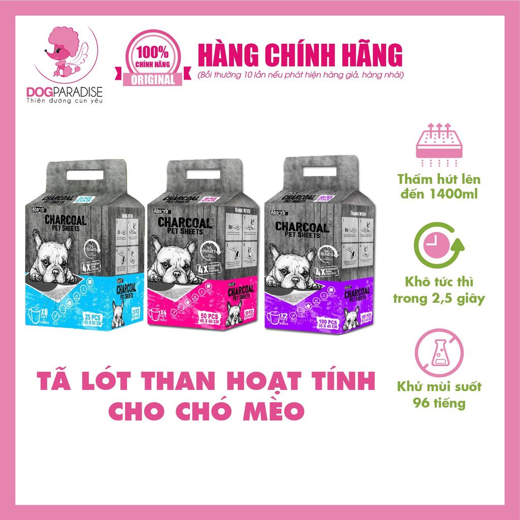 Tã Lót Cho Chó Kích Thước 35x45cm - 1 Hộp 100 Cái | CHARCOAL TÍM