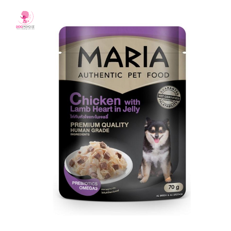 Pate cho chó vị thịt gà và tim cừu Chicken with Lamb Heart in Jelly 70g MARIA