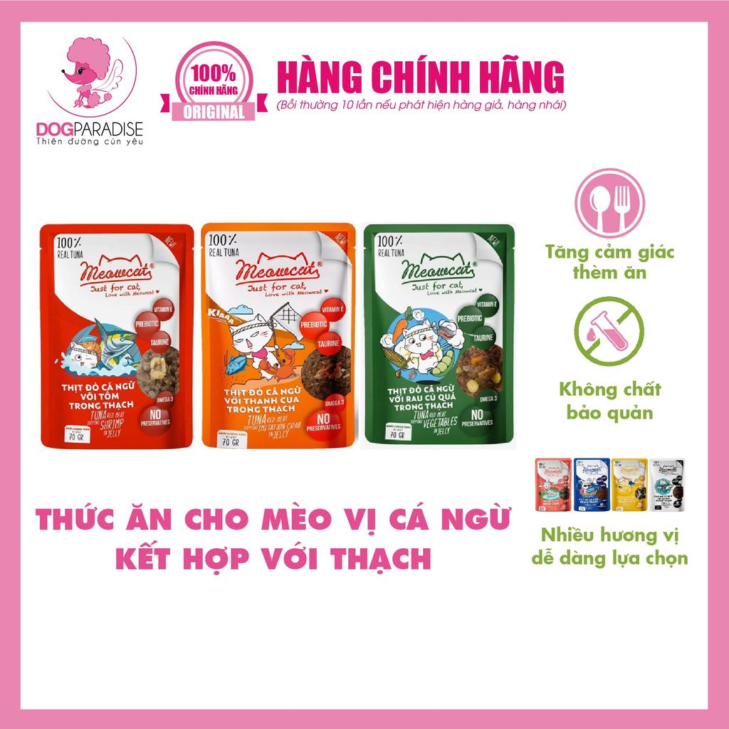 THỨC ĂN CHO MÈO VỊ THỊT ĐỎ CÁ NGỪ VỚI THANH CUA TRONG THẠCH MEOWCAT- 8938536670003