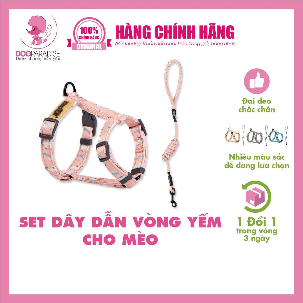 Set dây dẫn vòng yếm cho mèo TOUCHCAT Size S - Xanh Đậm - TCCO0029 14-22mm(vòng cổ) + 22-32mm(vòng yếm)