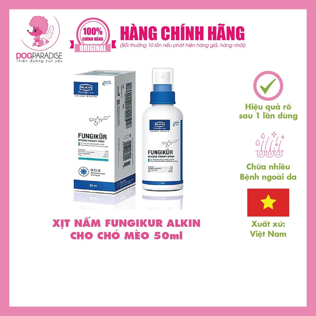 Xịt nấm Fungikur Alkin cho chó mèo – hàng nhập khẩu Kỳ Nam 50ml