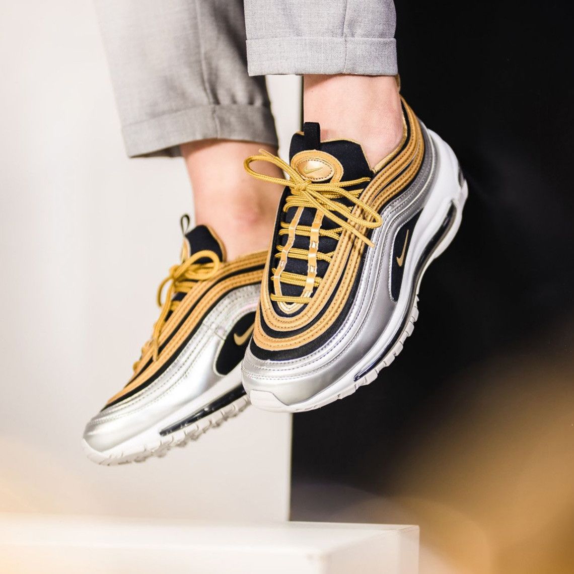 nike 97 silver gold
