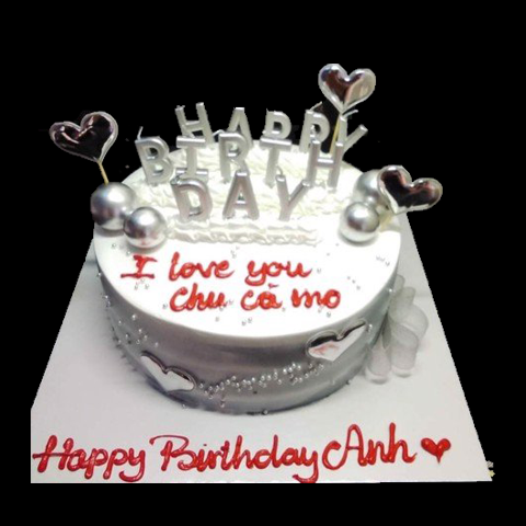 Bánh sinh nhật trái tim đỏ nền hồng chữ I love You HTBakery 16cm11534   HTBakery