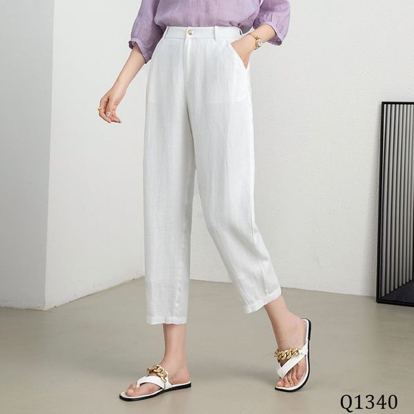  Q1340_ Quần Linen Lụa Lưng Cao Bút Chì 