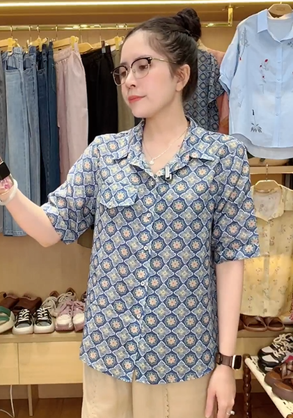  A320-Áo Sơ Mi Ramie Hoa Tiết 