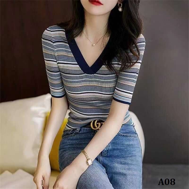  A08-Áo Len Lụa Băng Cổ V 