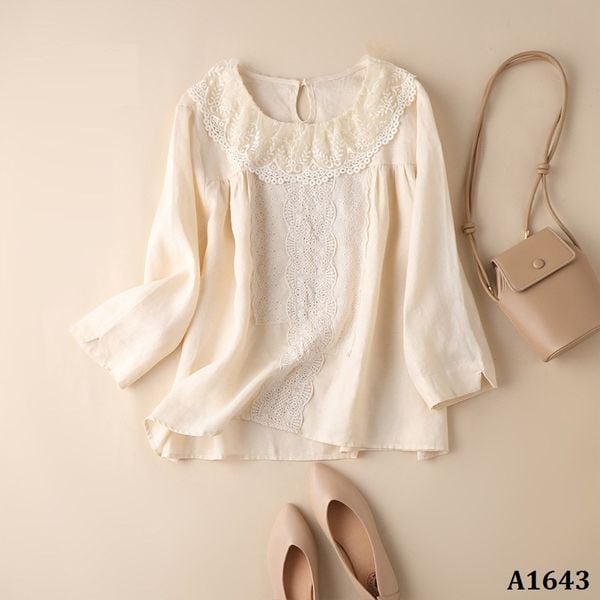  A1643-Áo Linen Thêu Ren Nhật Bản Mori 