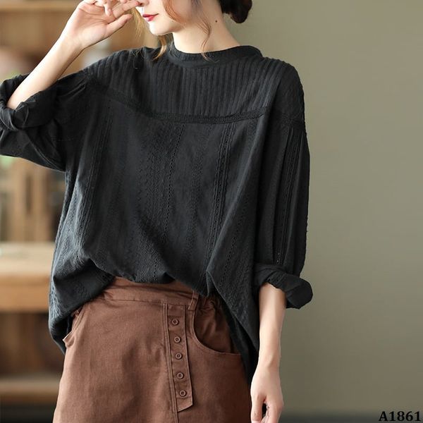  A1861-Áo Xếp Ly Phối Ren Retro Cổ điển 