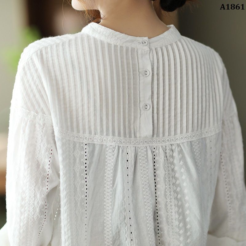  A1861-Áo Xếp Ly Phối Ren Retro Cổ điển 