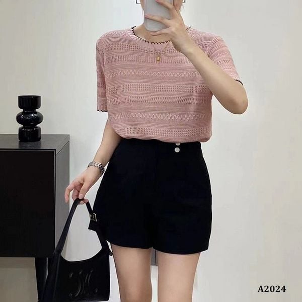  A2024-Áo Len Lụa Băng Tencel Viền Ren 