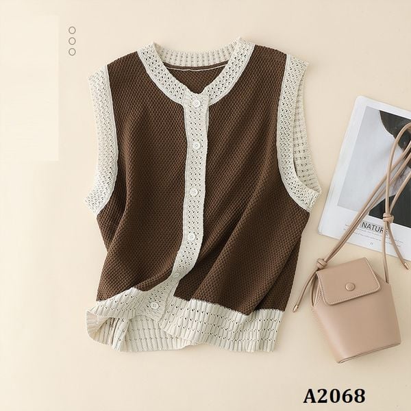  A2068-Áo Vest Gile Dệt Kim Viền Ren 