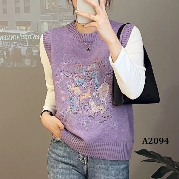  A2094-Áo Vest Ghi Lê Len Không Tay Thêu Hoạt Hình 