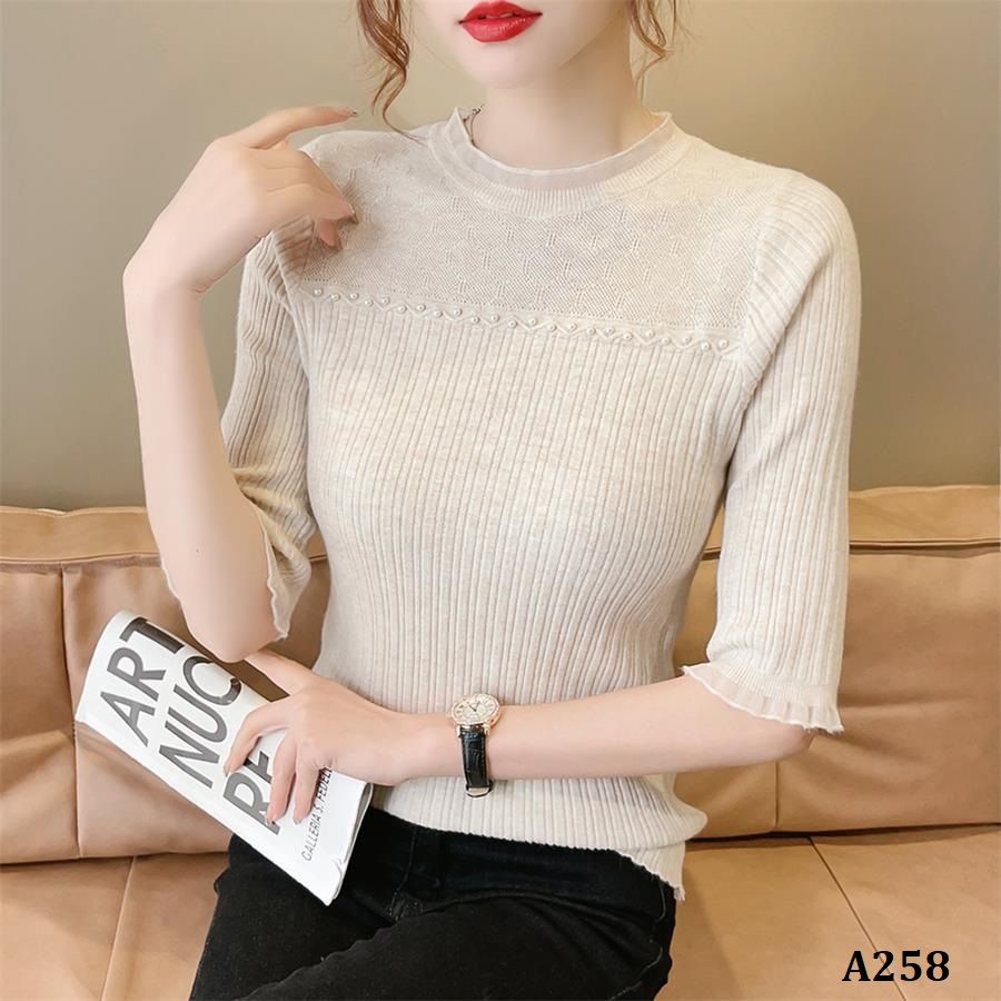  A258-Áo Len Dệt Kim Đính Cườm 