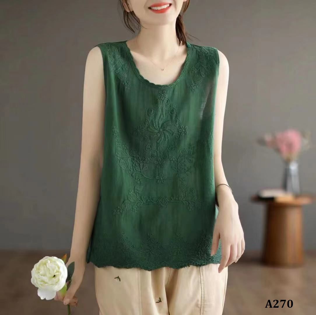  A270-Áo Cotton Ngắn Tay Thêu Nghệ Thuật 