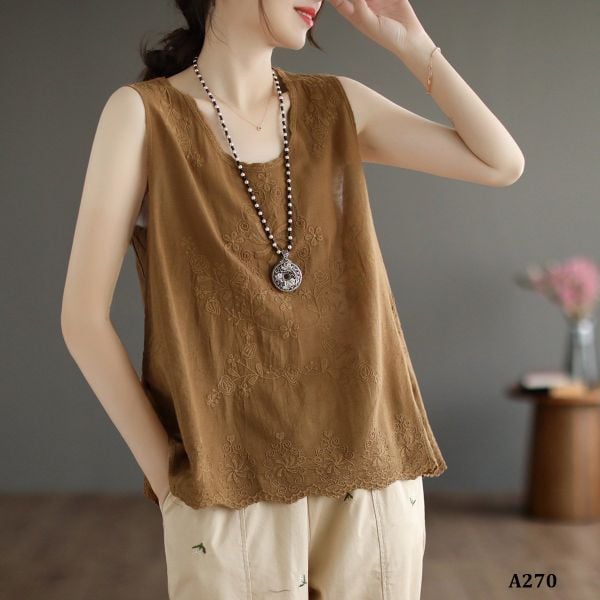  A270-Áo Cotton Ngắn Tay Thêu Nghệ Thuật 