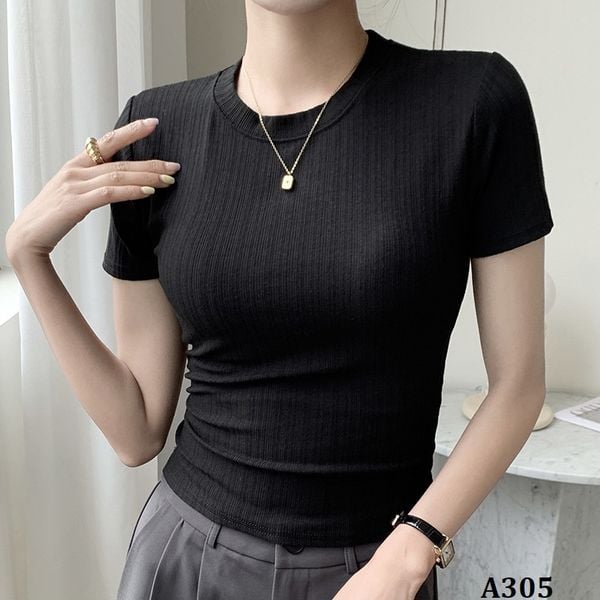  A305-Áo Thun Cổ Tròn Gân Sọc 
