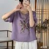A328-Áo Ramie Thêu Nút Xéo Nghệ Thuật