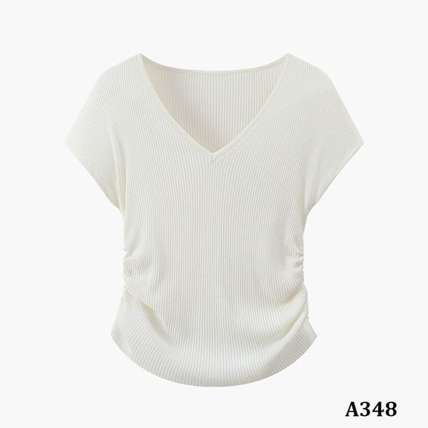  A348-Áo Cổ Tim Nhún Eo 