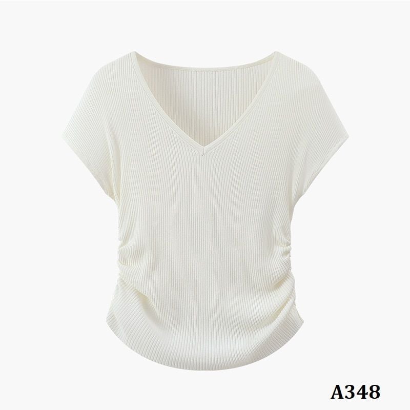  A348-Áo Cổ Tim Nhún Eo 
