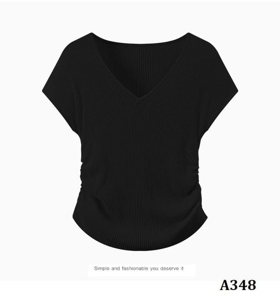  A348-Áo Cổ Tim Nhún Eo 
