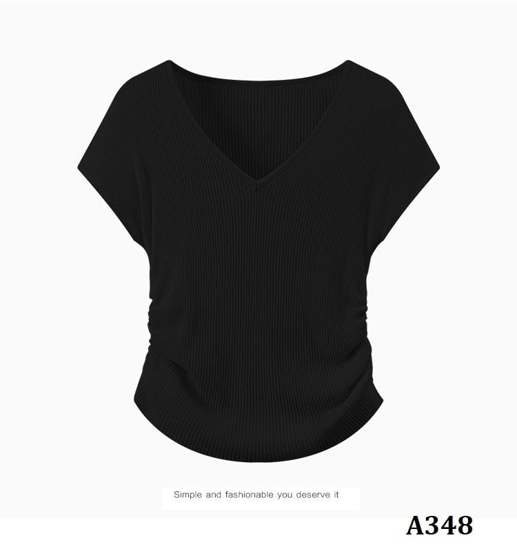  A348-Áo Cổ Tim Nhún Eo 