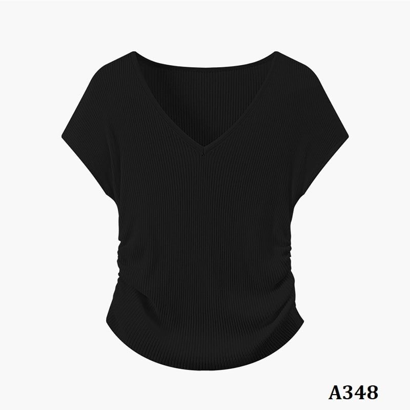  A348-Áo Cổ Tim Nhún Eo 