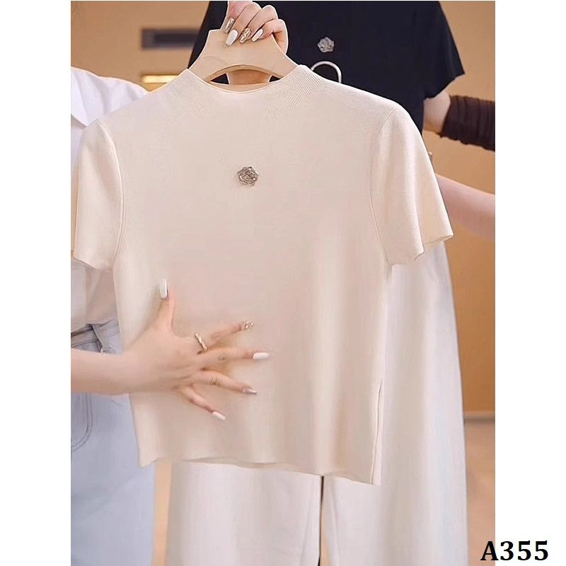  A355-Áo Thun Len Lụa Băng Hoa Trà Pháp 