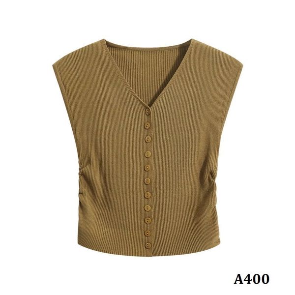  A400-Áo Len Lụa Băng Cổ V Nhiều Nút Rút Eo 