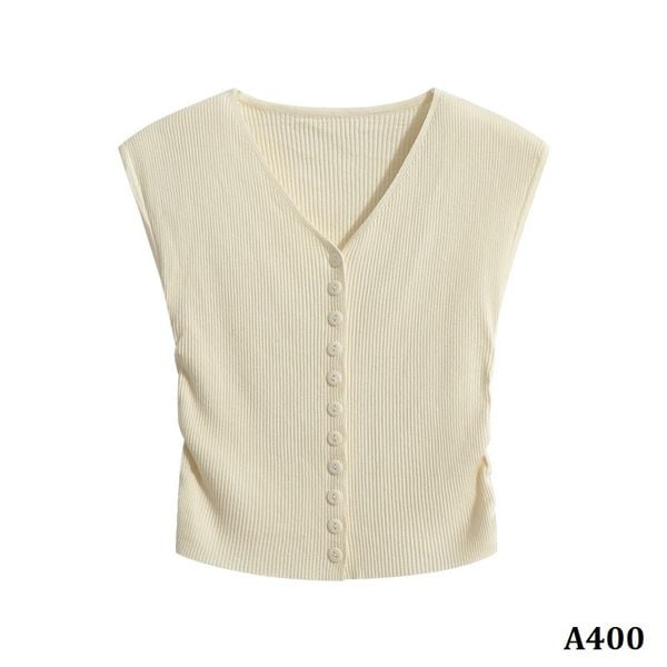  A400-Áo Len Lụa Băng Cổ V Nhiều Nút Rút Eo 