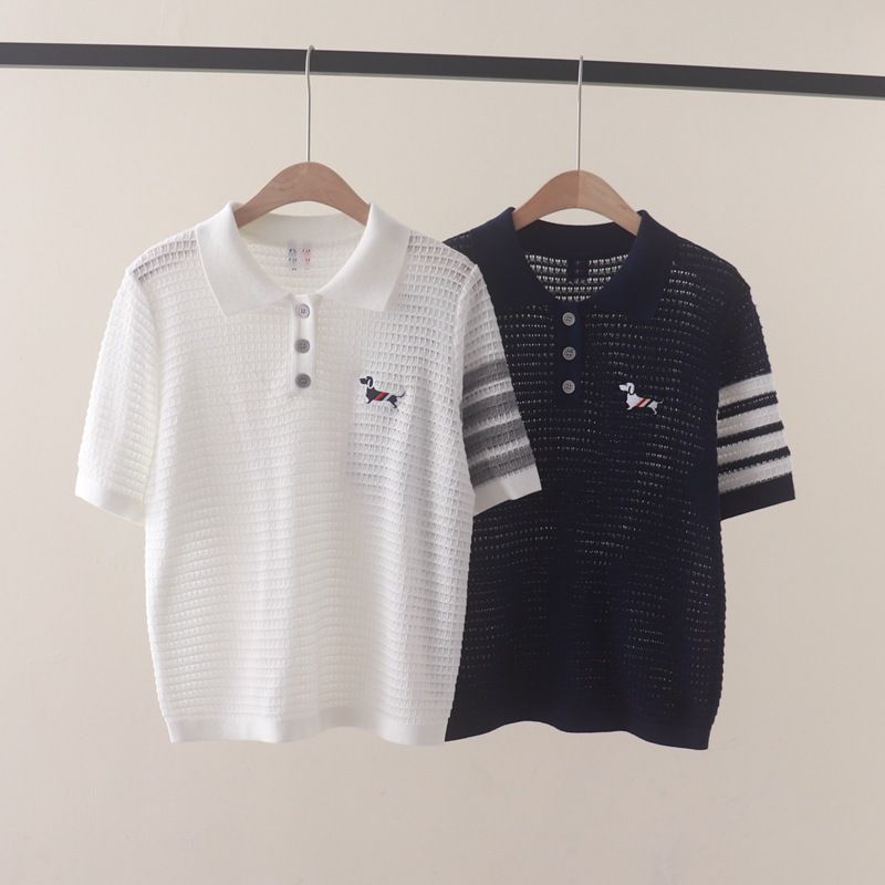  A408-Áo Thun Len Cún Cưng Dệt Vuông Sọc Tay 