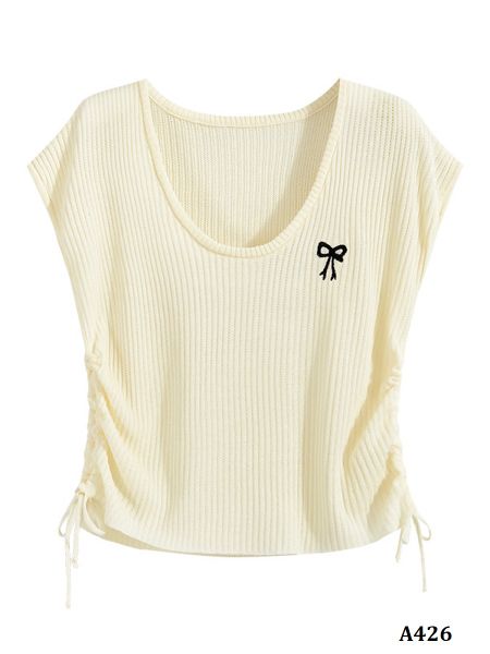  A426-Áo Len Lụa Băng Thêu Nơ Rút Dây 