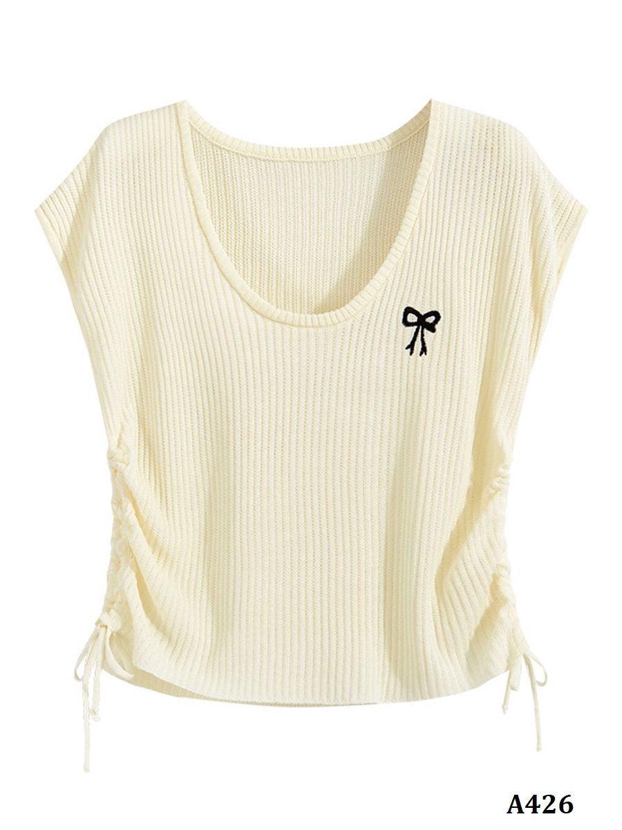  A426-Áo Len Lụa Băng Thêu Nơ Rút Dây 