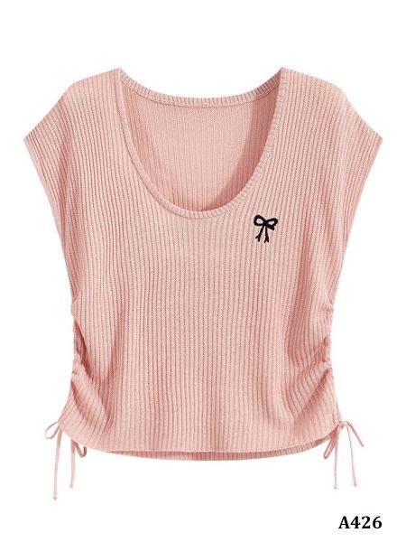  A426-Áo Len Lụa Băng Thêu Nơ Rút Dây 