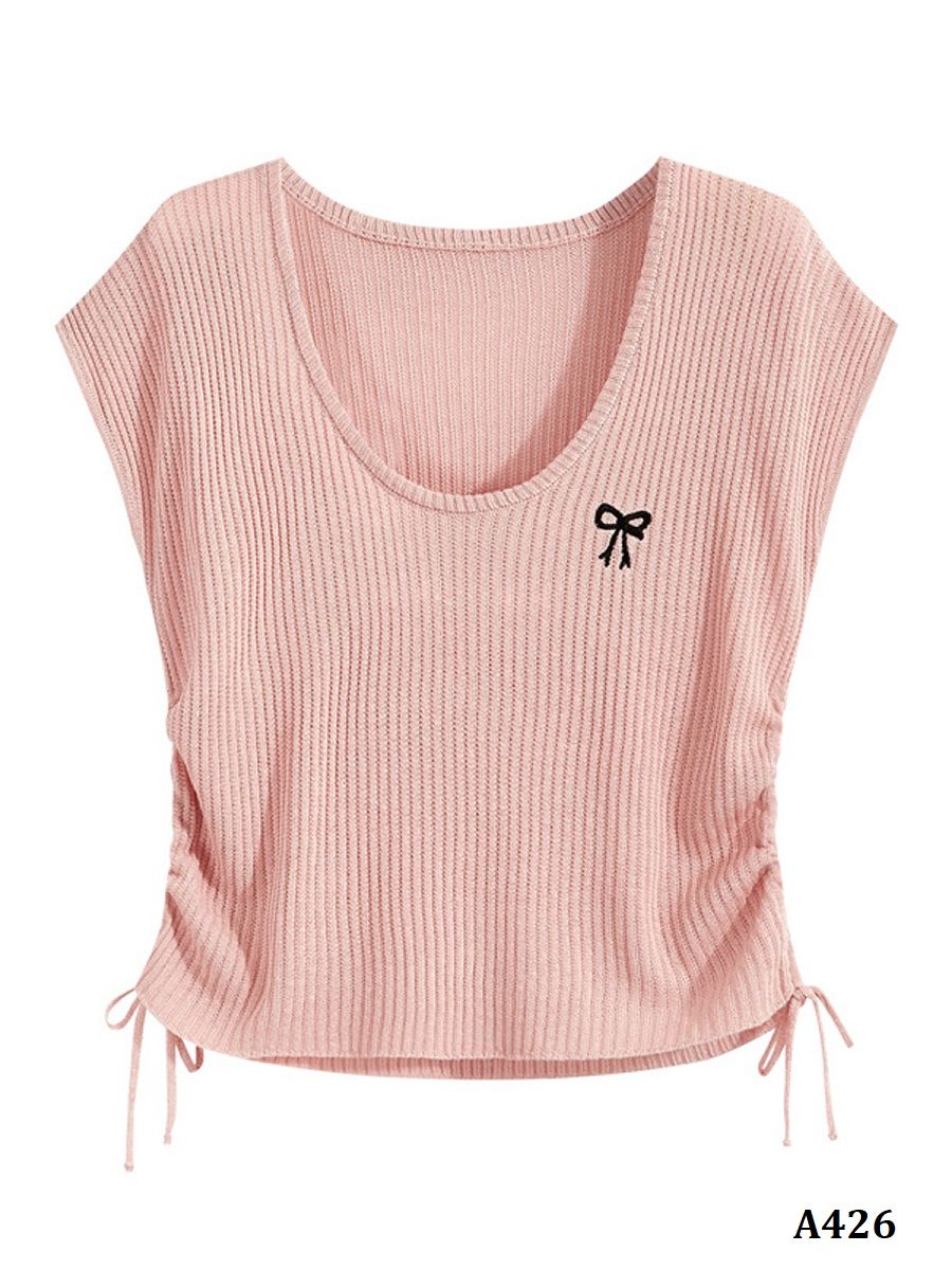  A426-Áo Len Lụa Băng Thêu Nơ Rút Dây 