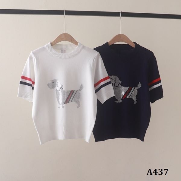  A437-Áo Thun Len Đính Hạt Hình Cún Cưng 