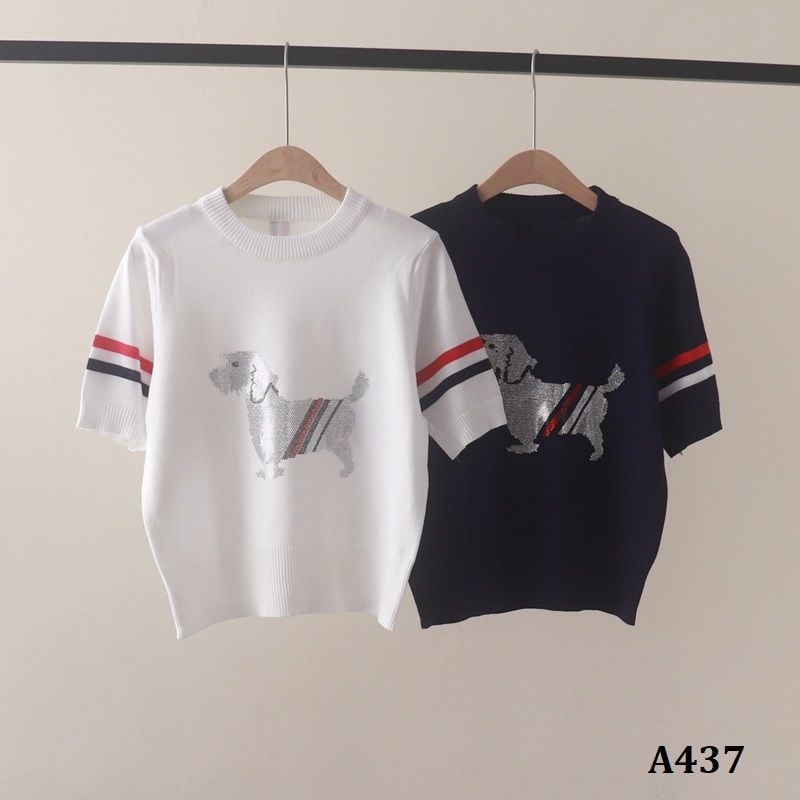  A437-Áo Thun Len Đính Hạt Hình Cún Cưng 