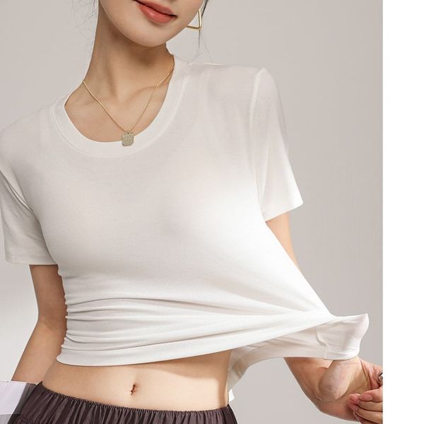  A441-Áo Thun Lụa Cổ Tròn Tối Giản 