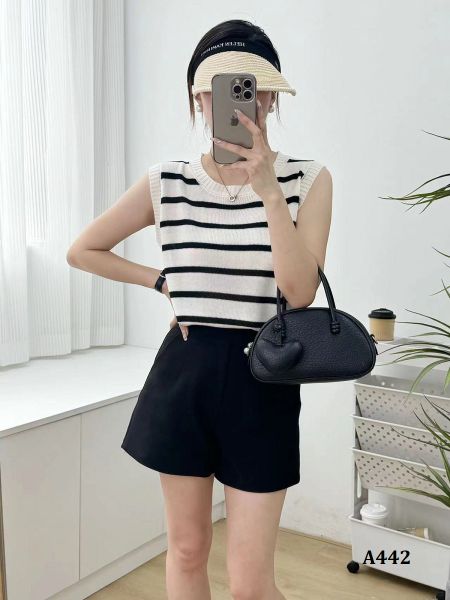  A442-Áo Len Lụa Kẻ Sọc Không Tay 